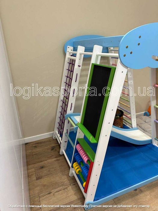 Дерев'яний спортивний комплекс для квартири, гірка, гойдалка