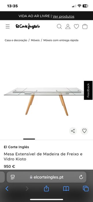 Mesa de Vidro extensível  El corte inglês