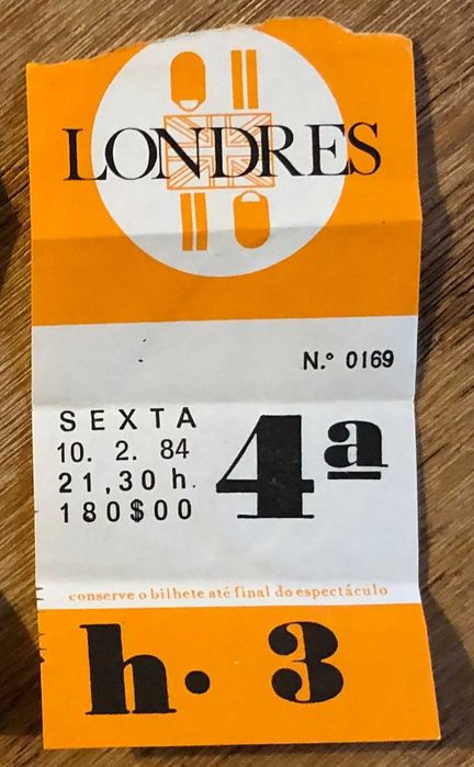 1 Bilhete Cinema Londres 10.02.84