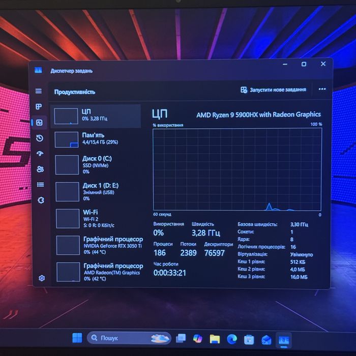Як новий! Ігровий ноутбук Ryzen 9 5900, Rtx 3050Ti, 144Hz