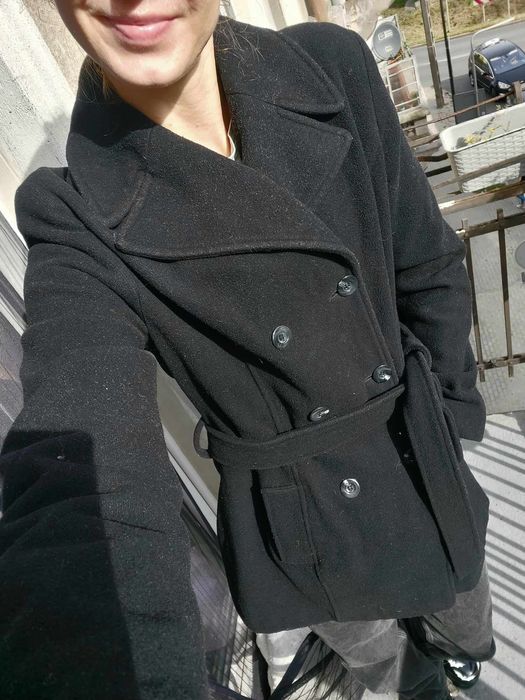 Płaszcz klasyczny czarny 38 M wełniany wełna