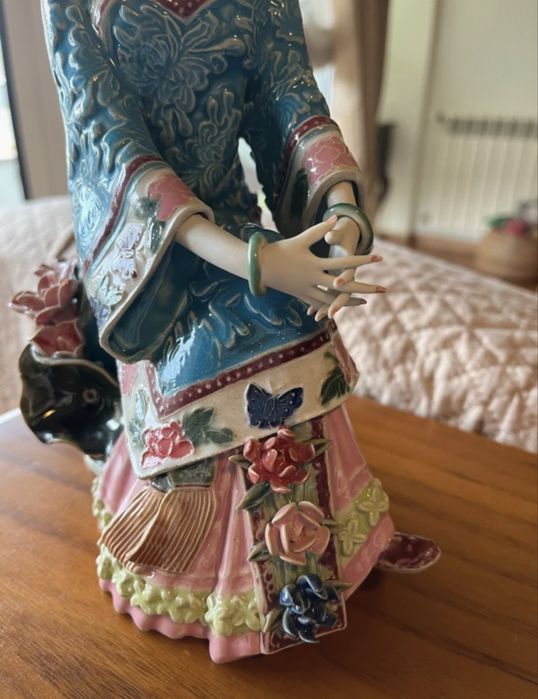 Estatueta de coleção oriental - Wucai porcelain Ceramic Pottery Belle Women Lady Girl Flower Lotus Statue