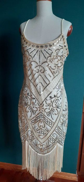 Złota sukienka z cekinami i frędzlami M