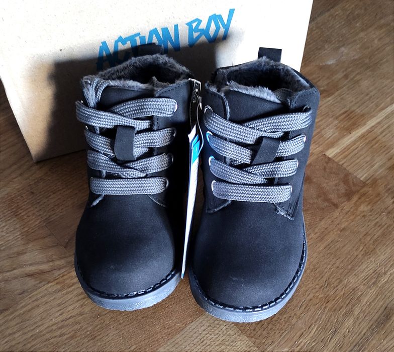 Kozaki CCC, granatowe buty zimowe buciki na suwak ciepłe futerko, 22