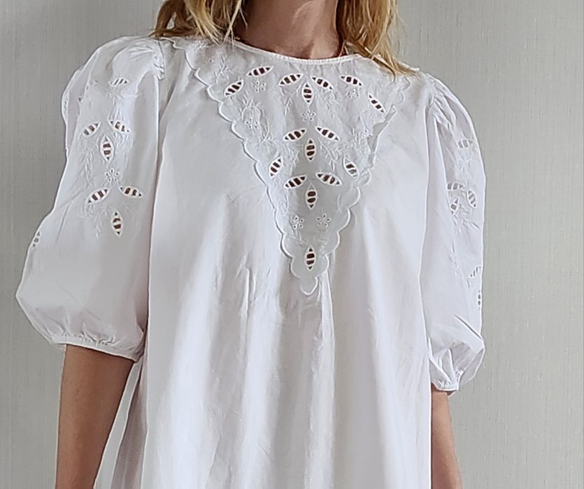 Белое платье миди оверсайз H&M прошва коттон