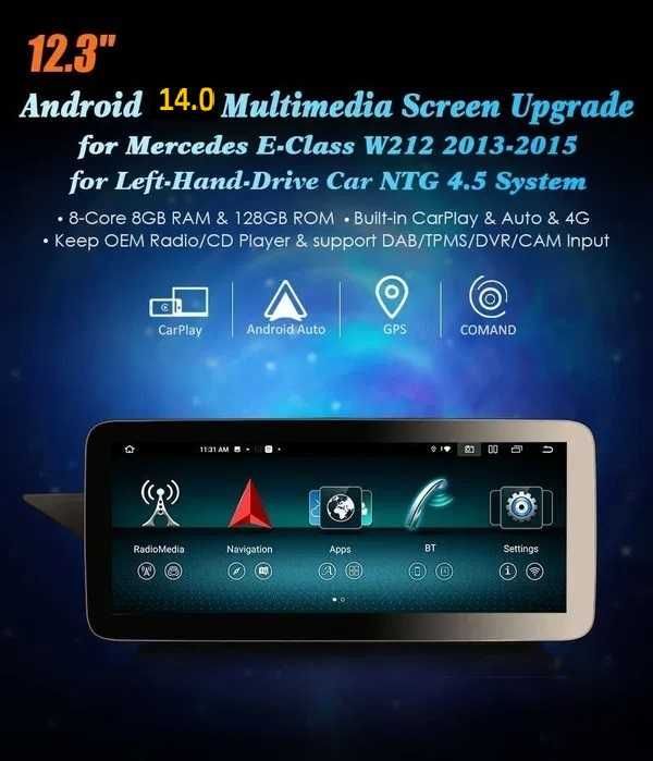 Auto-rádio 12.3" Android 14 Mercedes W212 NTG4/4.5 2009 a 2014