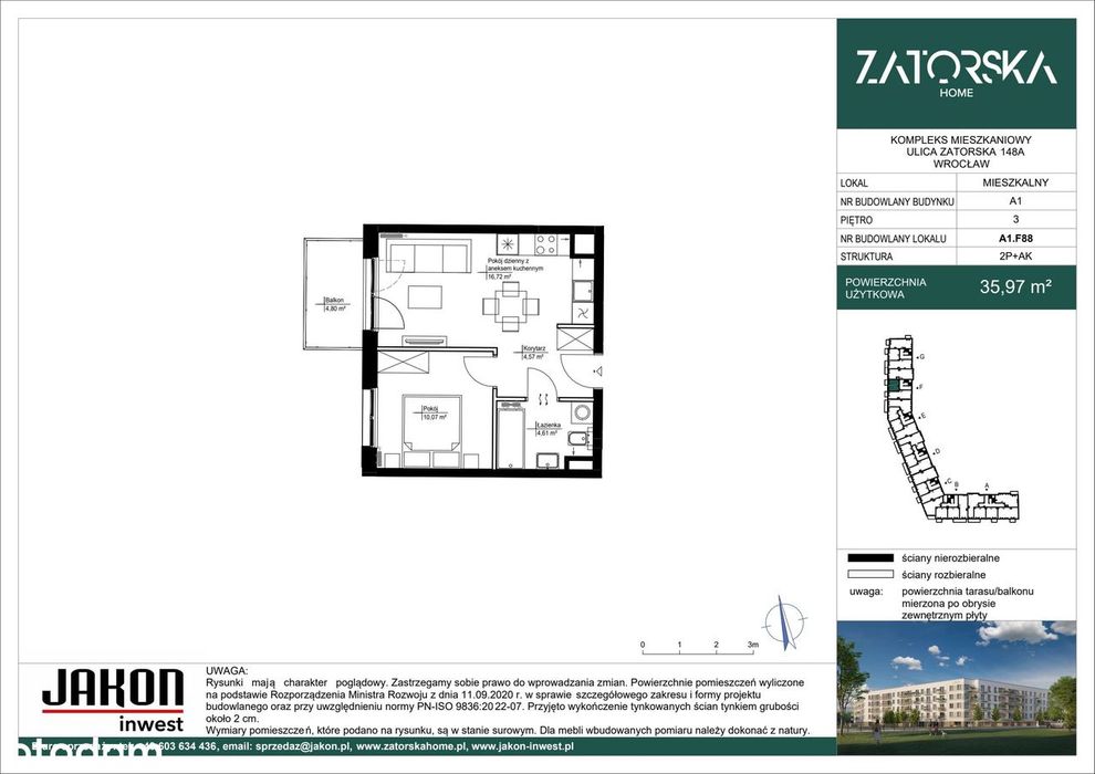 2-pokojowe mieszkanie 35m2 + balkon Bez Prowizji