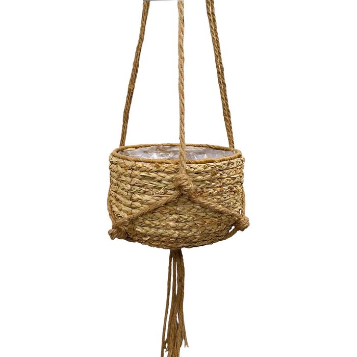 Pleciony Kosz Wiszący Trawa Morska Doniczka Osłonka na Kwiaty Wiszące Boho 24cm