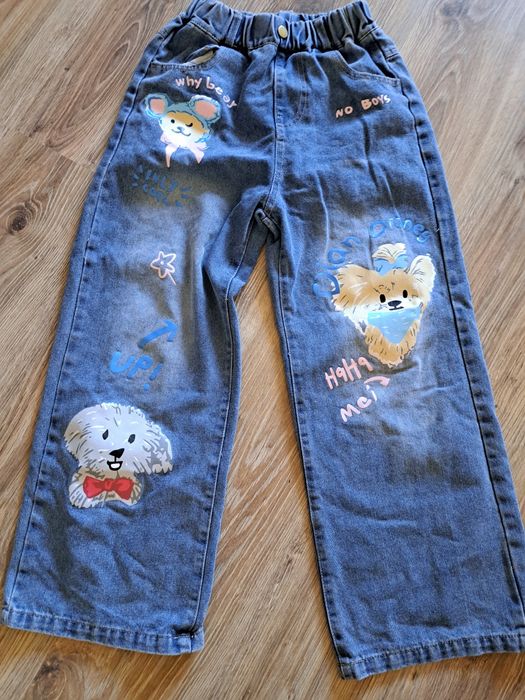 Spodnie jeansy szerokie kuloty szwedy 134 140