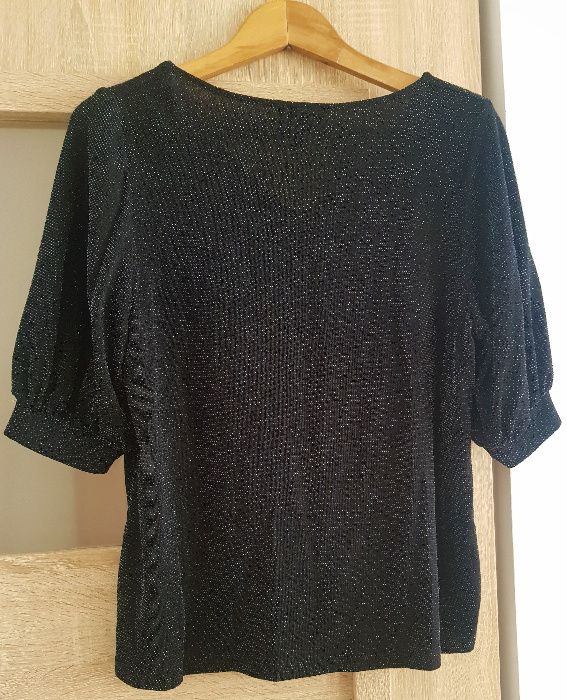 Bluzka brokat krótkie rękawy H&M HM 38 M srebrna nitka