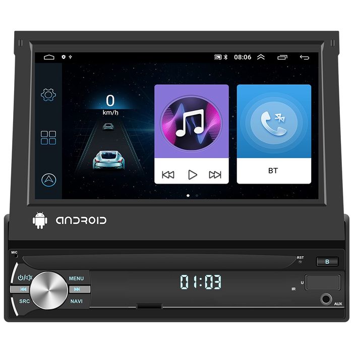 Rádio Android 15 1din Retrátil 2/64GB GPS CARPLAY Wi-Fi Bluetooth NOVO