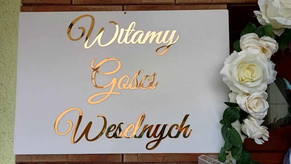 Tablica WITAMY GOŚCI WESELNYCH - złoty, lustrzany napis