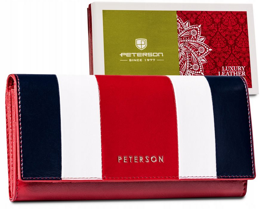 Skórzany portfel damski z klapką na zatrzask - Peterson