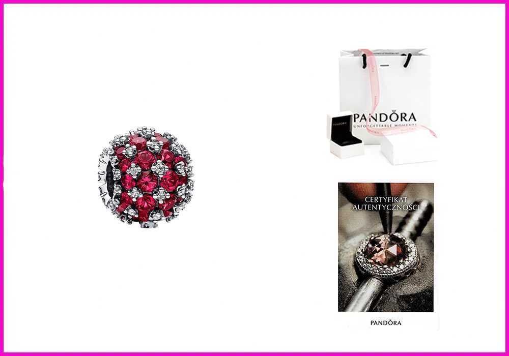 Charms Pandora Moments Okrągły charms wysadzany różowymi kamieniami