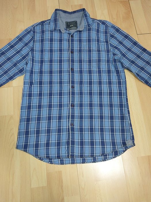 Błękitna koszula w kratę r M bawełna Slim