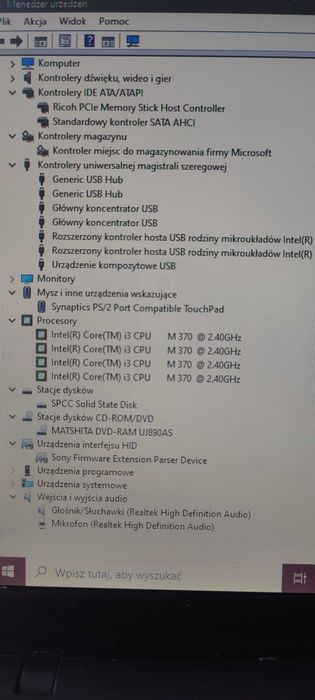 Sony 71211M - 15,6 cala - Core i3 4x2,40 GHz - 4GB Ram - 256GB SSD - Win10