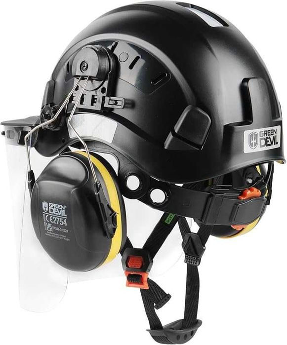 Kask GREEN DEVIL 3w1 Czarny Ochrona Słuchu + Twarzy EN397 EN352-3
