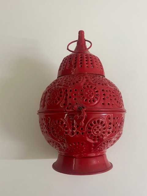 Porta velas marroquino metal vermelho