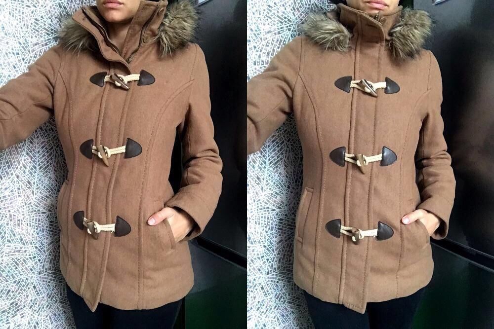 Бежевое пальто дафлкот парка куртка H&M LOGG с капюшоном