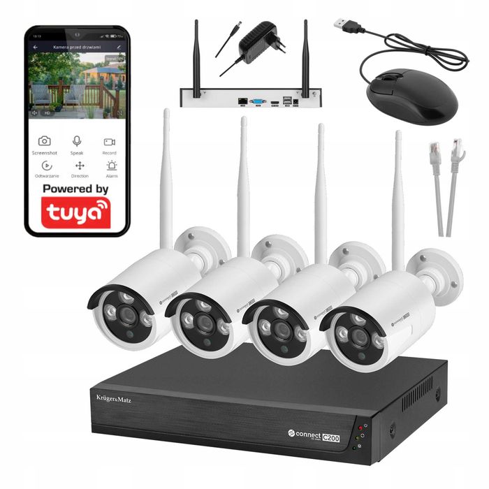 Zestaw do monitoringu WiFi FullHD 4 kamery IP C200 monitoring Tuya