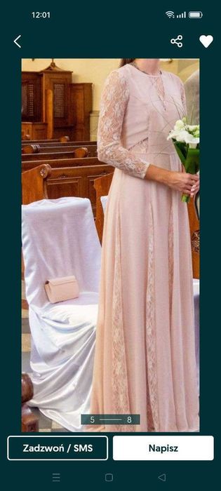 Suknia Asos maxi z koronką, pudrowy róż, rozkloszowana, roz. 38, cudo!