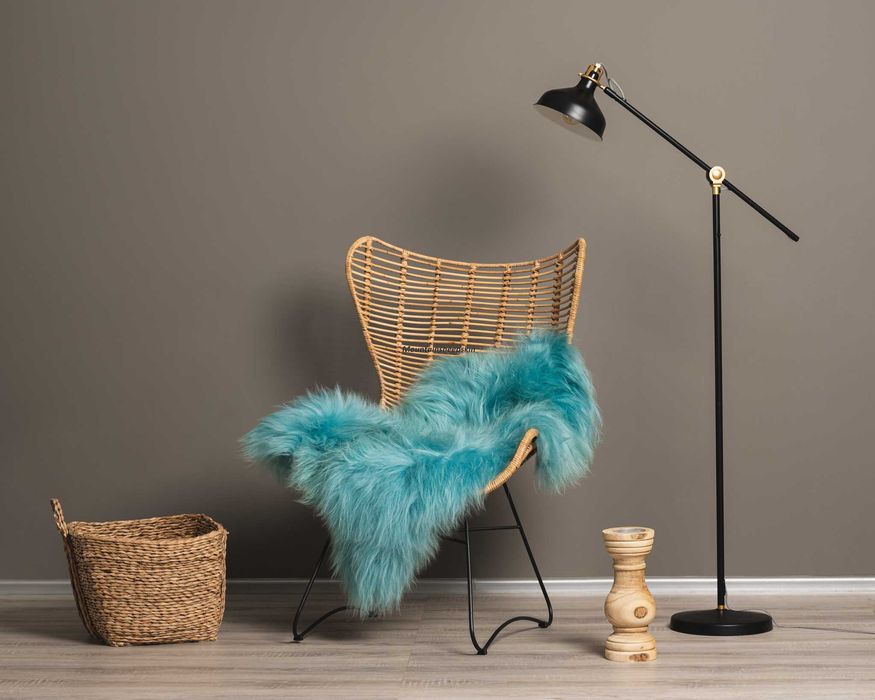 Skóra Owcza Island Turkus 110-130 cm Błękit Naturalny Dywanik Chodnik