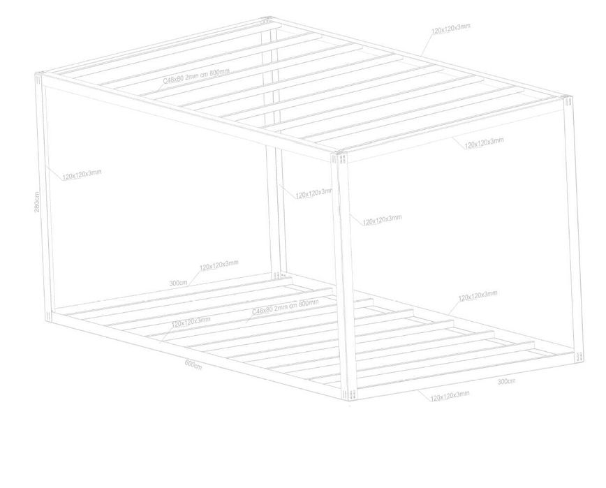 RAMA STALOWA Jednosp/Płask kontener 3x6 ocynk z konstr podłogi i dachu