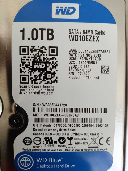 Жесткий диск HDD - Western Digital Blue 1TB 7200rpm 64MB 3.5 SATA III