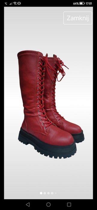 Czerwone kozaki workery trapery glany sznurowane r. 36 r. 37