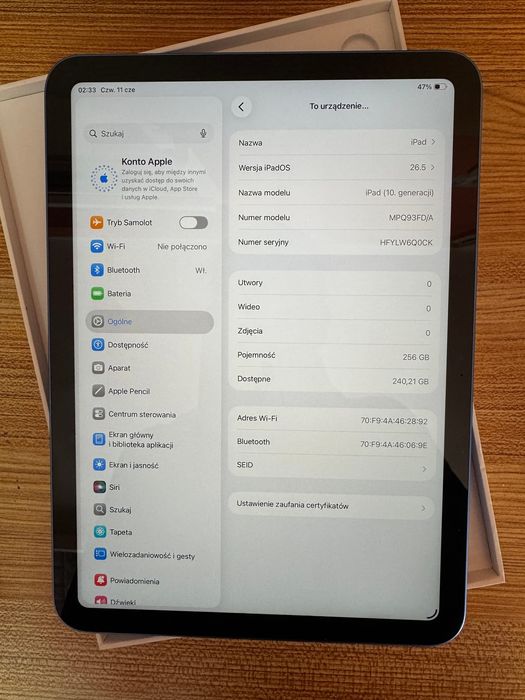 OUTLET Apple iPad 10-gen 10,9" 256GB Wi-Fi niebieski