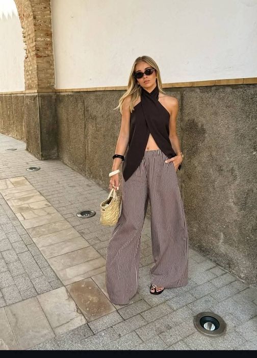 Nowe szerokie spodnie w paski zara na gumce plazzo