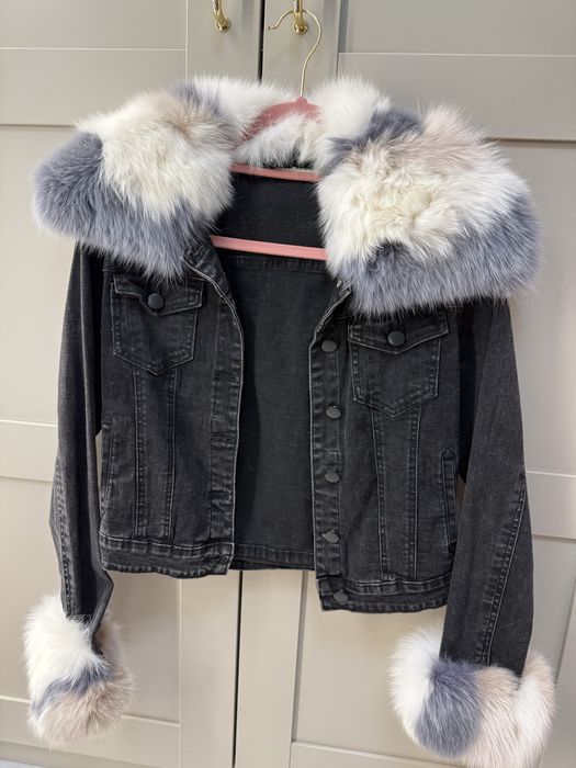 Katana z futrem szara