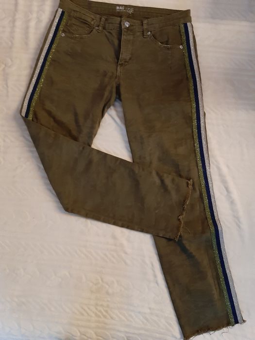 MAC jeans dżinsy moro oliwka khaki lampas w 34 42