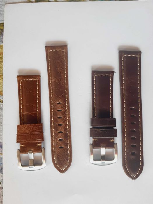 Pasek skórzany do zegarka 22mm jasny ciemny brązowy solidna klamra