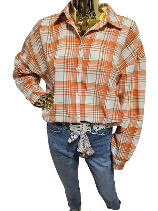 Koszula damska oversize FREYA pomarańczowa w kratę Deppot rozmiar M