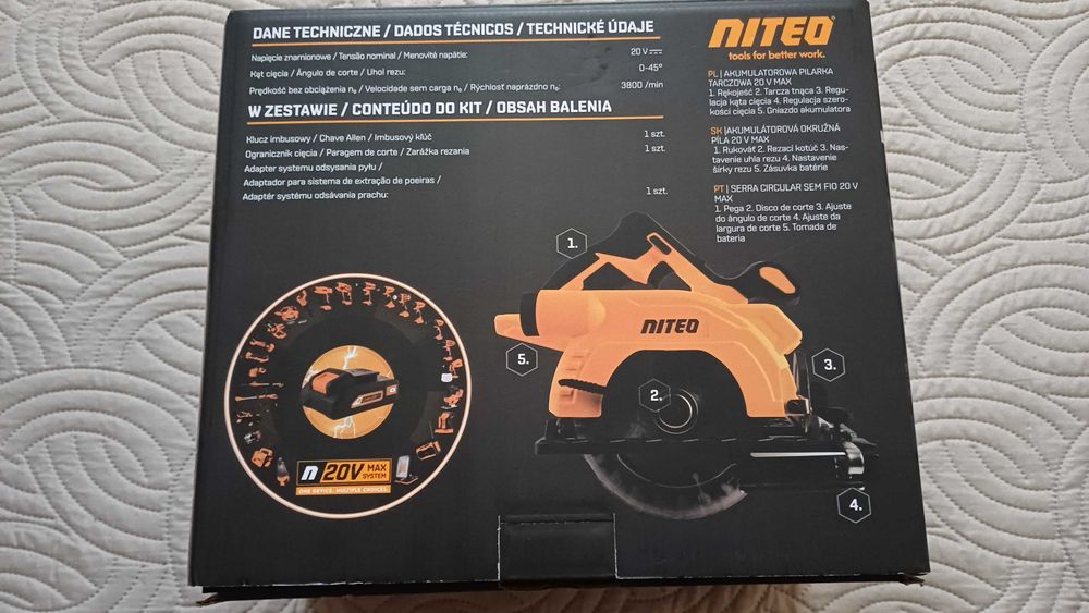 Pilarka Tarczowa Akumulatorowa 20V Max Niteo