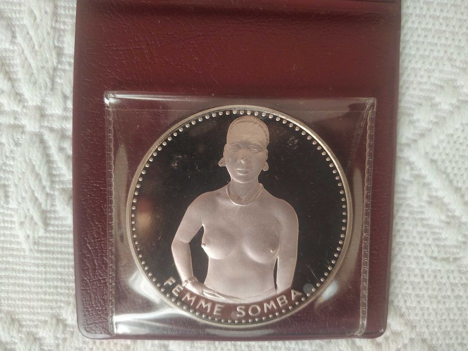 Mulher Somba moeda muito rara da República de Dahomey (Benin) em prata Proof de 1000 Francos de 1971