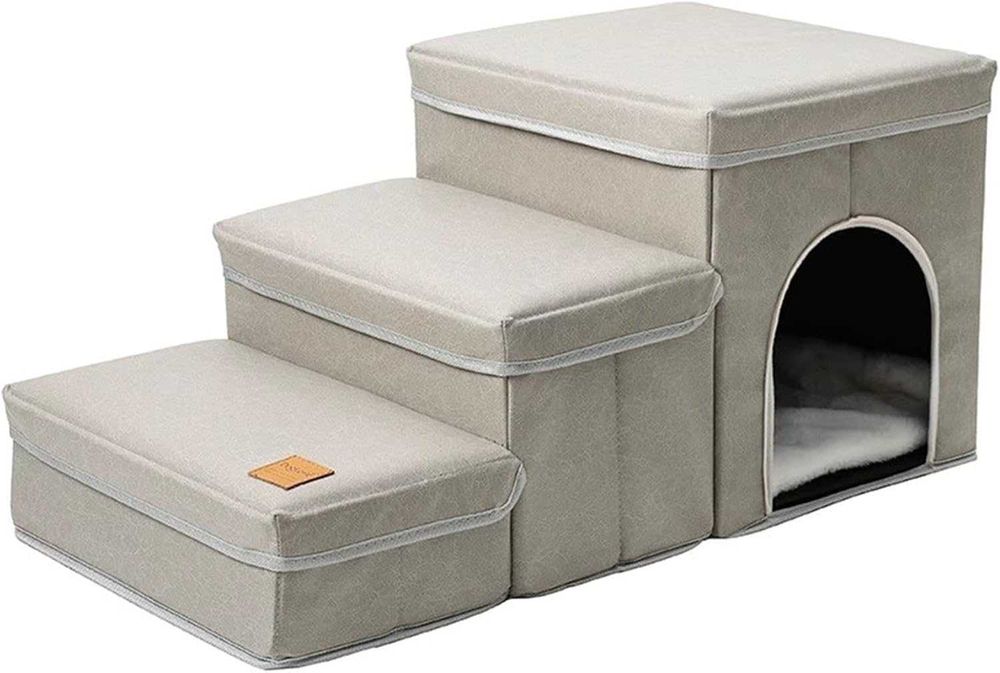 3-stopniowe schody dla psów z domkiem oraz miejscem do przechowywania