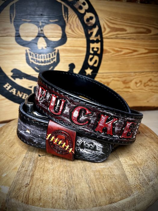 Pasek skórzany handmade rock metal punk rocknroll czaszki