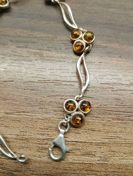 Srebrna bransoletka z bursztynami 925 + gratis