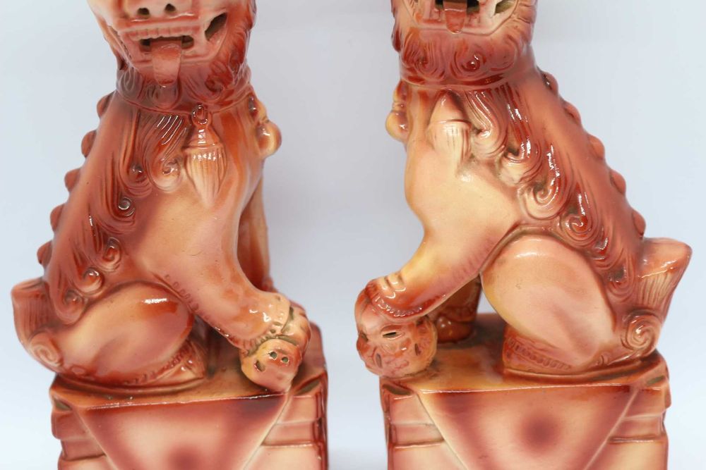 Par de Cães Foo 22 cm Monocromos Cerâmica Chinesa XX