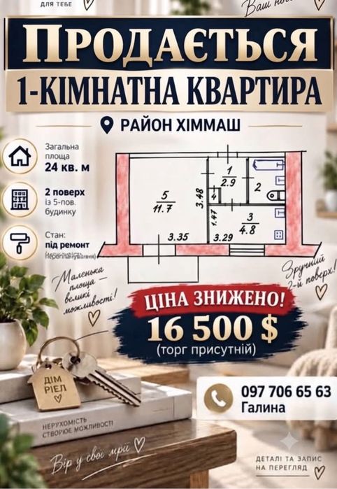 Продаж 1-но кімнатноі квартири