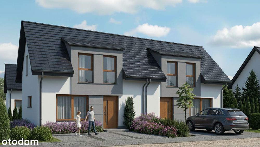 Nowoczesny dom w zabudowie bliźniaczej 115m² z pompą ciepła