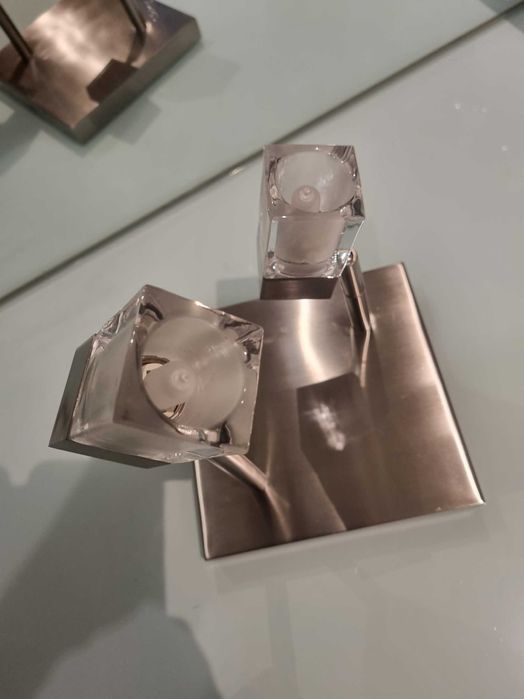 Aplique/Candeeiro/Focos, metal inox escovado, difusores em vidro fosco