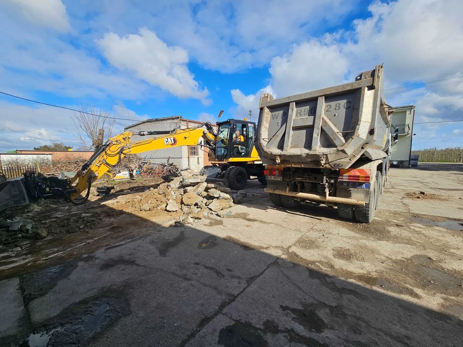 Wynajem koparki z młotem cat308 rozbiórki wyburzenia wywóz gruzu