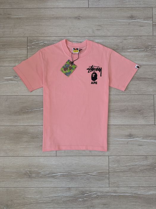 Футболка стусі & бейп / футболка stussy & Bape рожева