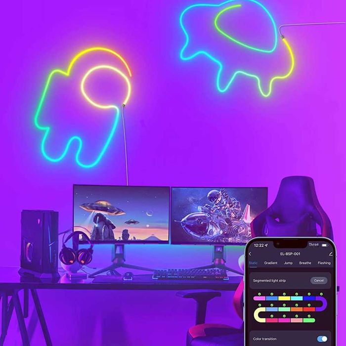 Гнучка неонова стрічка USB 5м, з Bluetooth + пульт, SFK-11, Rgb / Світлодіодна стрічка-труба з керуванням телефоном
