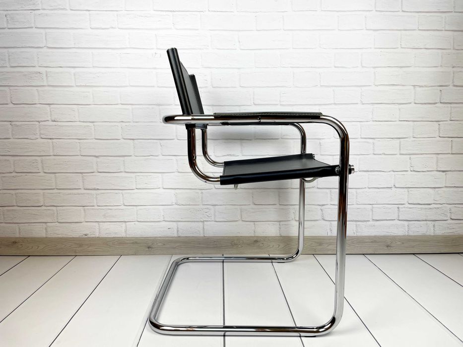 Fotel Mart Stam S34, skóra naturalna i chrom (mid century bauhaus prl)