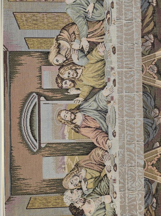 'Última Ceia', Tapeçaria de Algodão Italiana, Moldura de Folha Dourada