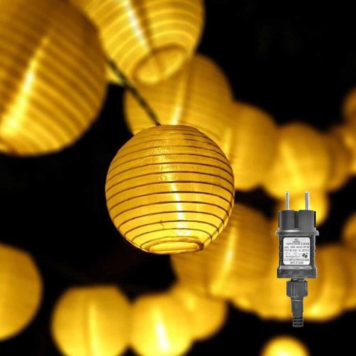 Łańcuch świetlny z lampionami/laternami, dekoracja do ogrodu na prąd